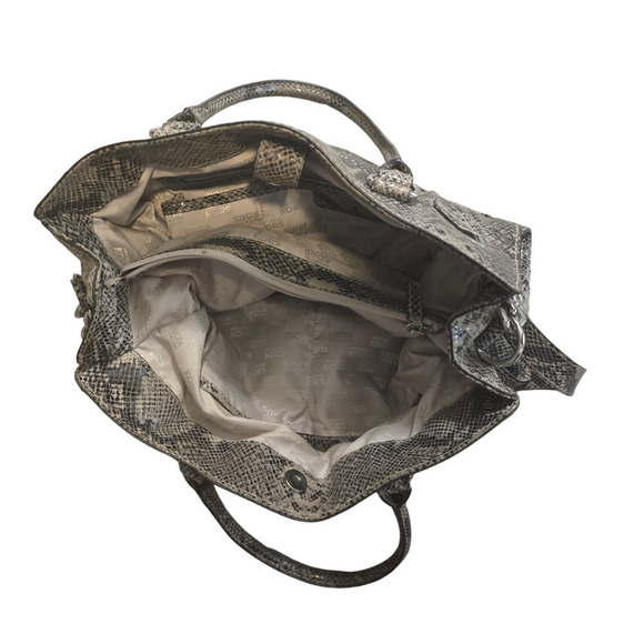 Michael Kors brown snake skin print leather Hamilton satchel/crossbody silver - Picture 6 of 9